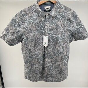 Vissla  Men's Small Paisley Print Short Sleeve Button Up Shirt Blue Gray NWT‎